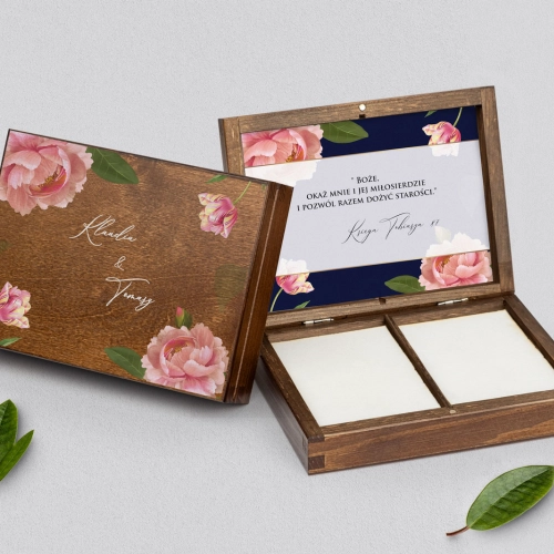 Pudełko na obrączki prostokątne brązowe - Loveletter Motyw 6
