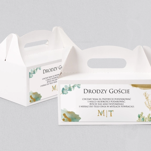 Pudełko na ciasto weselne Golden Green - Motyw 1