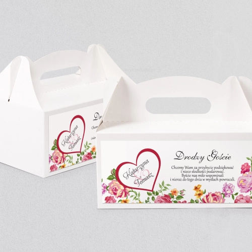 Pudełko na ciasto weselne Serca Kwiat Motyw 6
