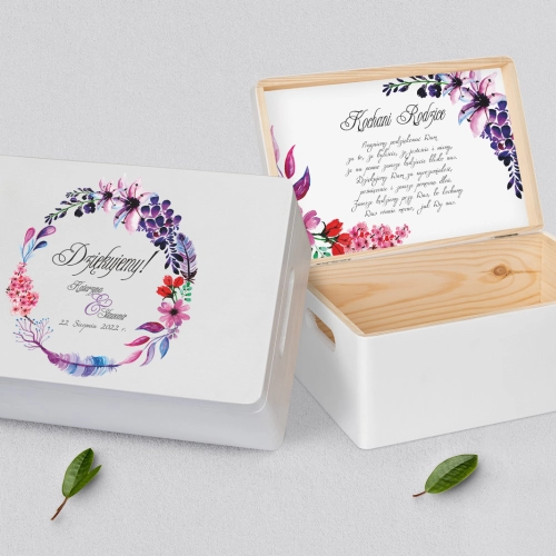 Skrzyneczka dla Rodziców - biała Akwarelowe Wianki Motyw 7