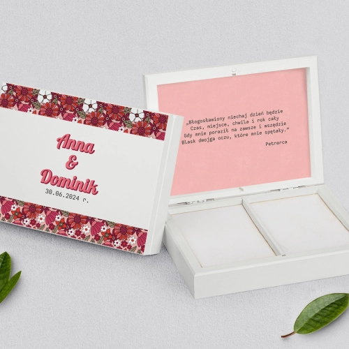 Pudełko na obrączki prostokątne białe - Retro Style Motyw 2