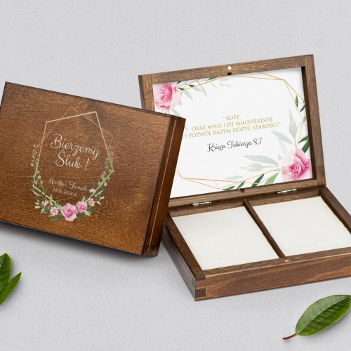 Pudełko na obrączki prostokątne brązowe - Flowers & Frame Motyw 4