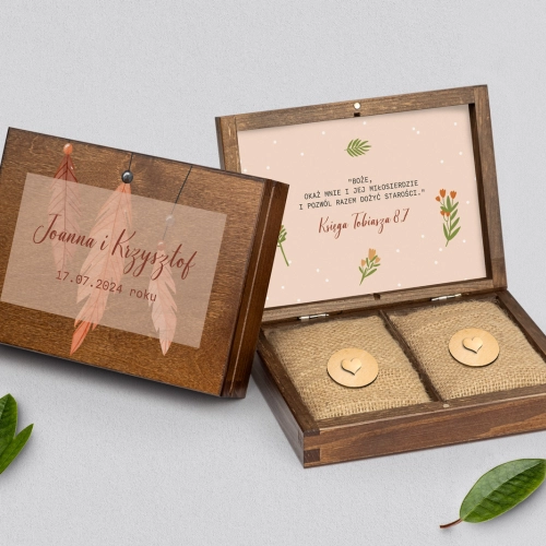 Pudełko na obrączki prostokątne brązowe - Butterflies - Motyw 1