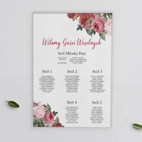 Plan stołów weselnych na płótnie Amore Rosso - Motyw 1