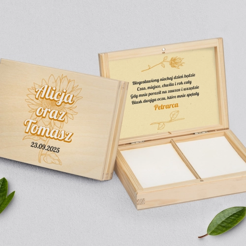 Pudełko na obrączki prostokątne naturalne - Sunflowers Motyw 1