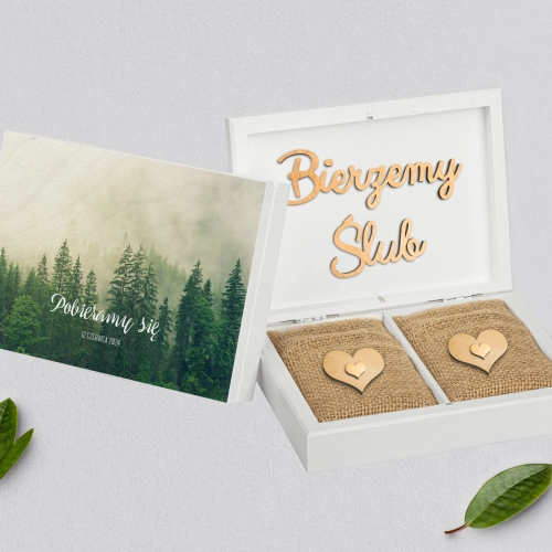 Pudełko na obrączki prostokątne białe - Forest - Motyw 1