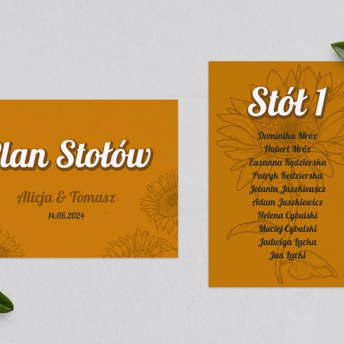 Plan Stołów - Karteczka Sunflowers Motyw 3