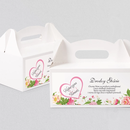 Pudełko na ciasto weselne Serca Kwiat Motyw 1