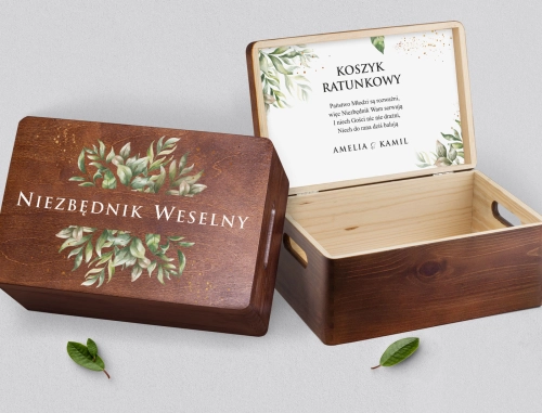 Koszyczek ratunkowy weselny brązowy - Leaves Motyw 1
