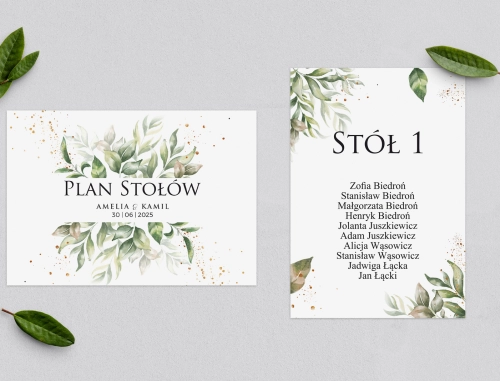Plan Stołów - Karteczka Leaves Motyw 1