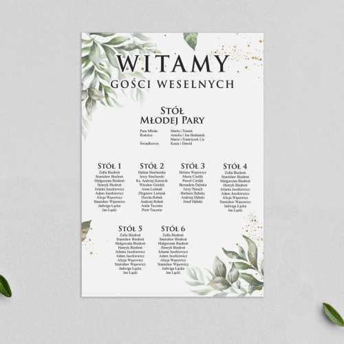 Plan stołów weselnych Leaves - Motyw 1