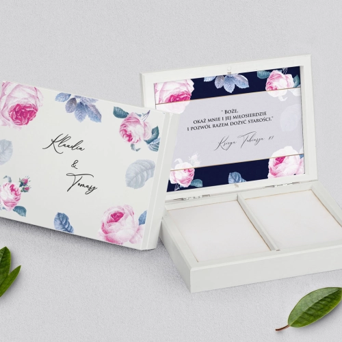 Pudełko na obrączki prostokątne białe - Loveletter Motyw 3