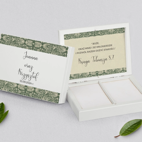 Pudełko na obrączki prostokątne białe - Vintage Motyw 2