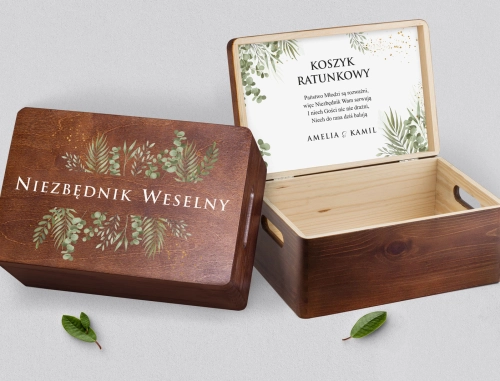 Koszyczek ratunkowy weselny brązowy - Leaves Motyw 2