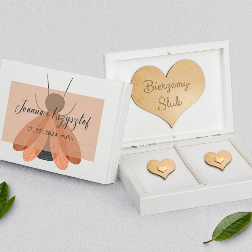 Pudełko na obrączki prostokątne białe - Butterflies - Motyw 2