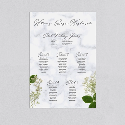 Plan stołów weselnych Marble leaf - Motyw 3
