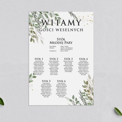 Plan stołów weselnych Leaves - Motyw 3
