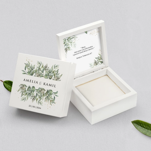 Pudełko na obrączki białe - Leaves Motyw 1