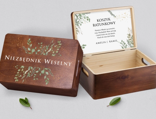Koszyczek ratunkowy weselny brązowy - Leaves Motyw 3