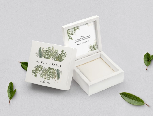 Pudełko na obrączki białe - Leaves Motyw 2