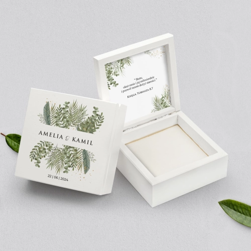 Pudełko na obrączki białe - Leaves Motyw 2