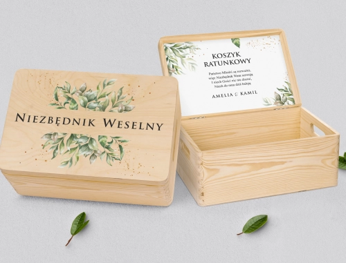 Koszyczek ratunkowy weselny naturalny - Leaves Motyw 1