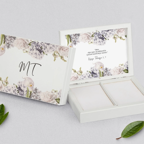 Pudełko na obrączki prostokątne białe - Ofelia Motyw 1