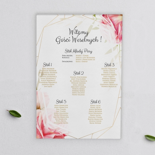 Plan stołów weselnych na płótnie Flowers & Frame Motyw 5