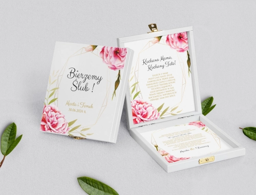 Zaproszenie dla Rodziców - białe Flowers & Frame Motyw 5