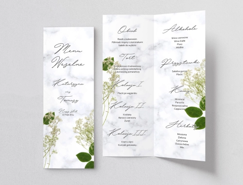 Menu Weselne Marble leaf - Motyw 3