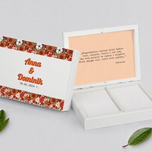 Pudełko na obrączki prostokątne białe - Retro Style Motyw 3