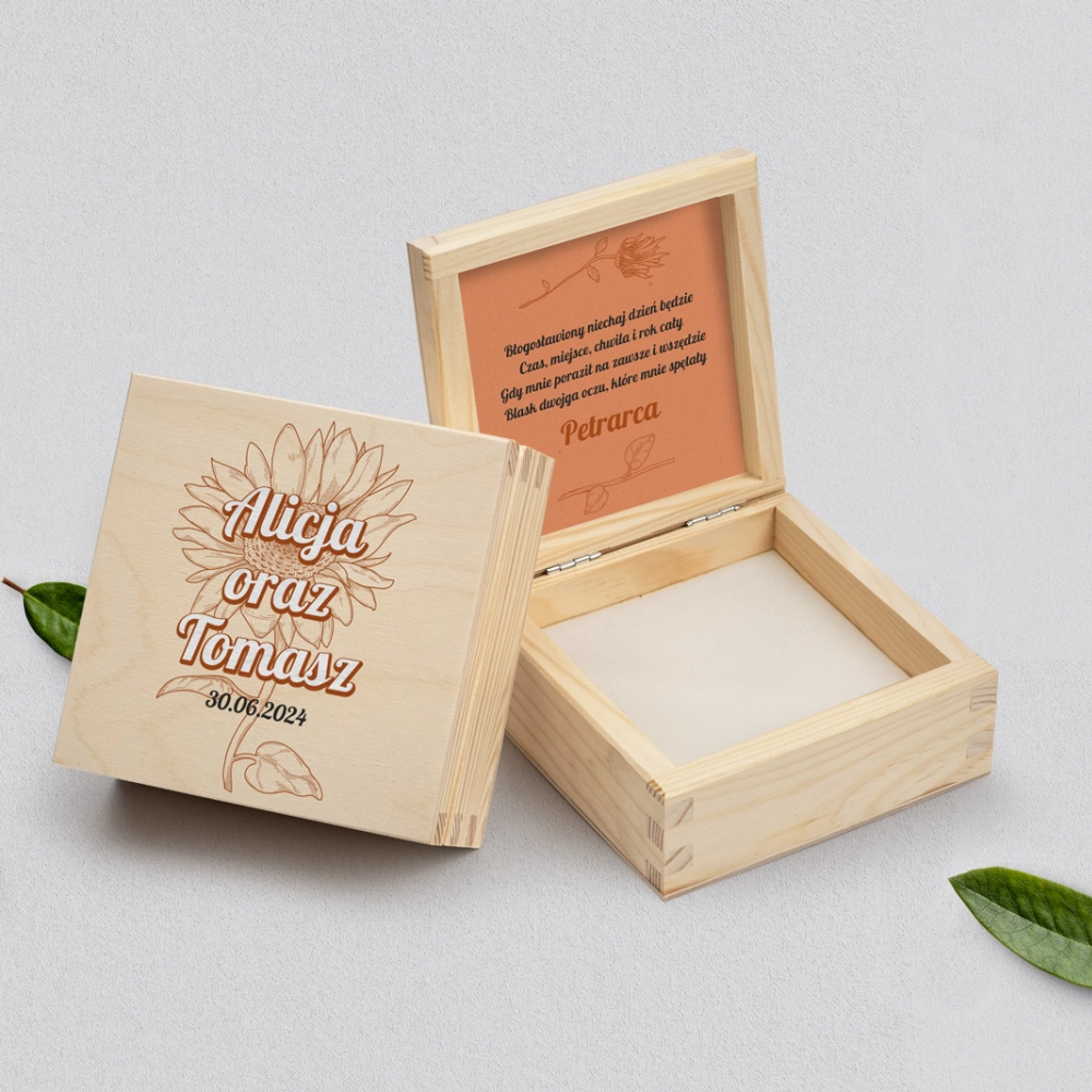 Pudełko na obrączki naturalne - Sunflowers Motyw 2