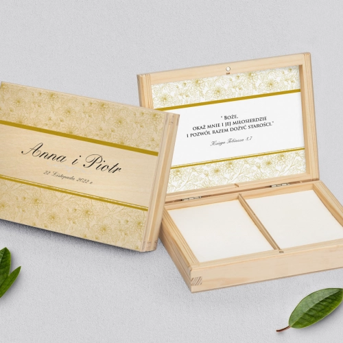 Pudełko na obrączki prostokątne naturalne - Ornaments Motyw 3