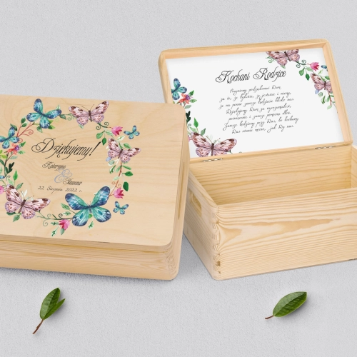 Skrzyneczka dla Rodziców - naturalna Akwarelowe Wianki Motyw 3