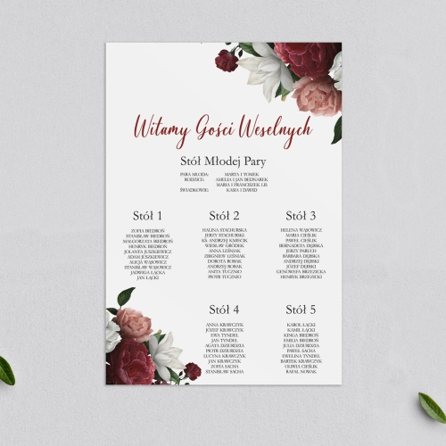 Plan stołów weselnych Amore Rosso - Motyw 3