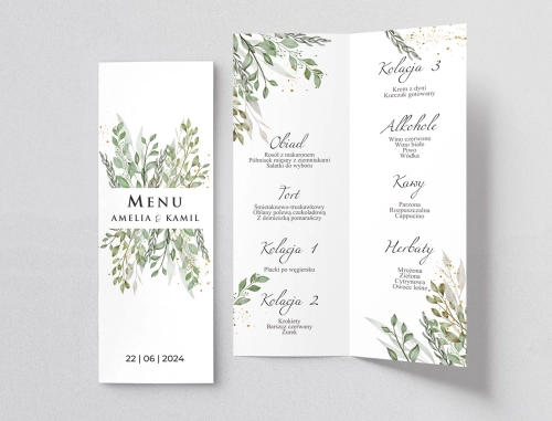 Menu Weselne Leaves - Motyw 3