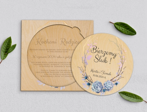 Drewniane Zaproszenie dla Rodziców Koło - Flowers & Frame Motyw 6