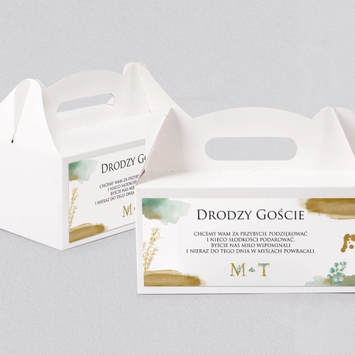 Pudełko na ciasto weselne Golden Green - Motyw 2