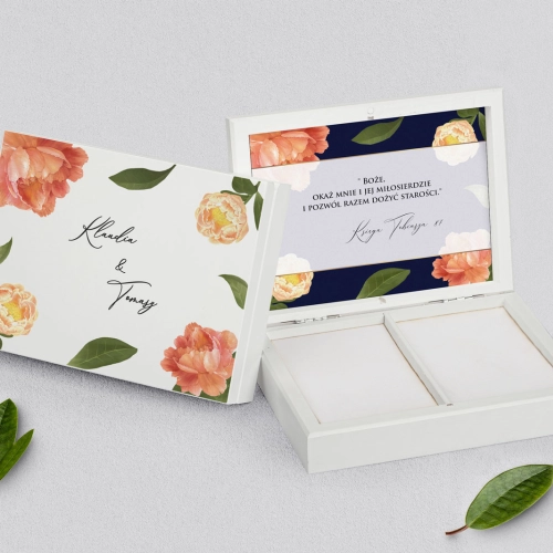 Pudełko na obrączki prostokątne białe - Loveletter Motyw 5