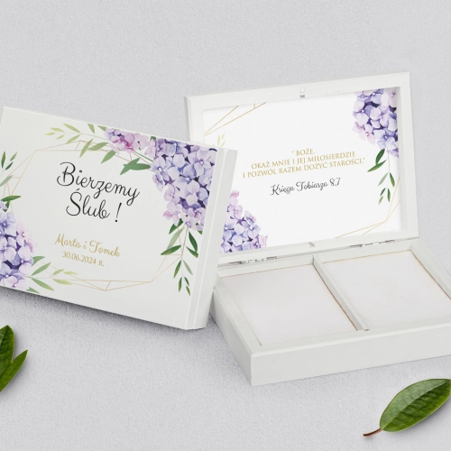 Pudełko na obrączki prostokątne białe - Flowers & Frame Motyw 1