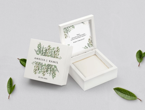 Pudełko na obrączki białe - Leaves Motyw 3