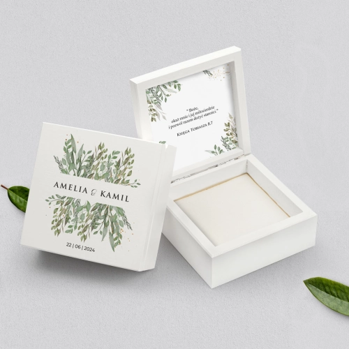 Pudełko na obrączki białe - Leaves Motyw 3