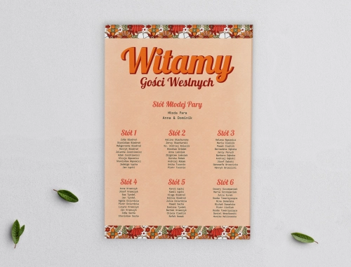 Plan stołów weselnych na płótnie Retro Style Motyw 3