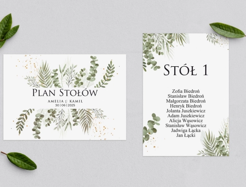 Plan Stołów - Karteczka Leaves Motyw 2