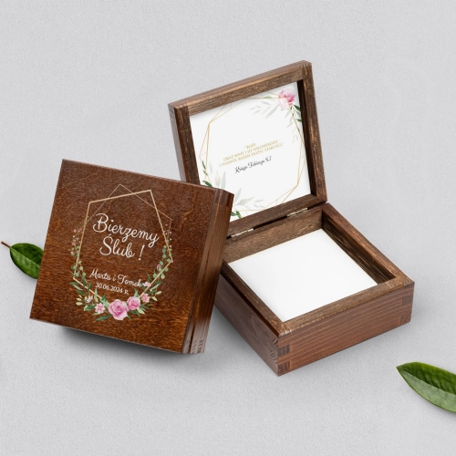 Pudełko na obrączki brązowe - Flowers & Frame Motyw 4