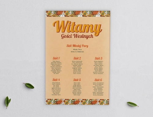 Plan stołów weselnych na płótnie Retro Style Motyw 1