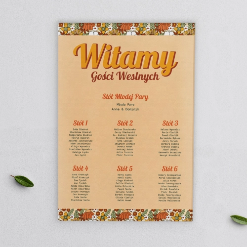 Plan stołów weselnych na płótnie Retro Style Motyw 1