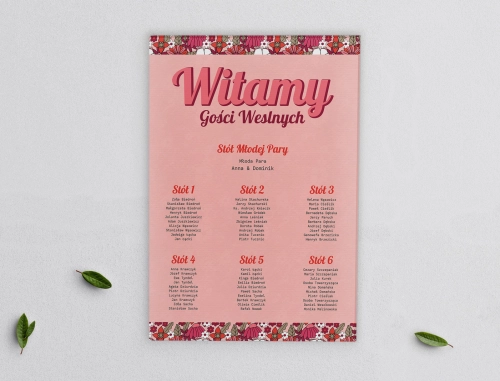 Plan stołów weselnych na płótnie Retro Style Motyw 2