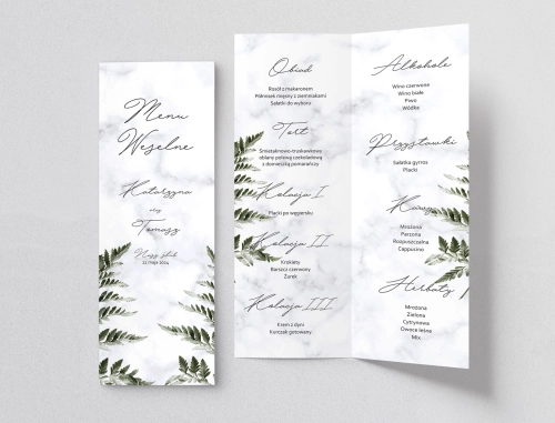 Menu Weselne Marble leaf - Motyw 2