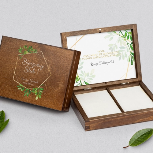 Pudełko na obrączki prostokątne brązowe - Flowers & Frame Motyw 3